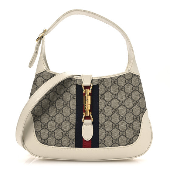 Gucci GG Supreme Monogram Azalea Calfskin Web Small Jackie 1961 Hobo Beige Ebony Mystic White Image 1