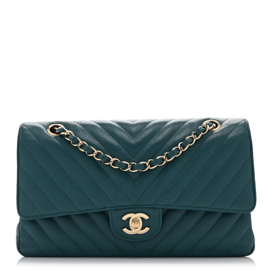 Chanel Caviar Chevron Quilted Medium Double Flap Green Image 1