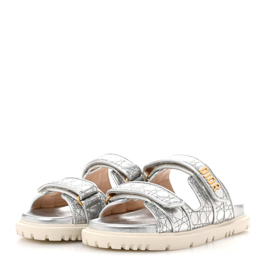 Christian Dior Laminated Sheepskin Cannage Dior Or Dioract Slide Sandals 39 Steel Image 4