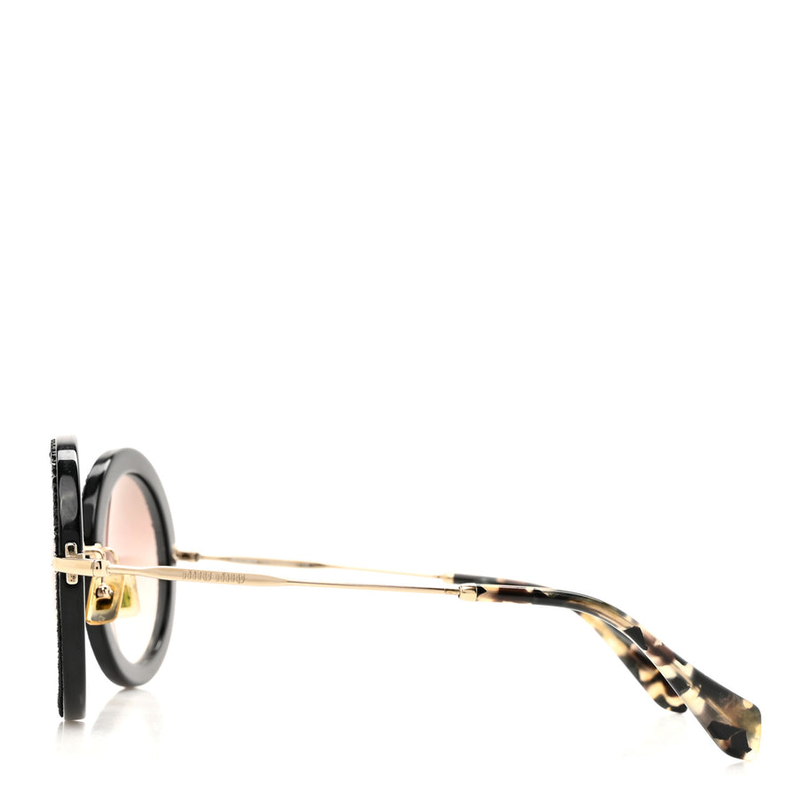Miu Miu Metal Round Crystal Sunglasses SMU08R Black Tortoise Image 3