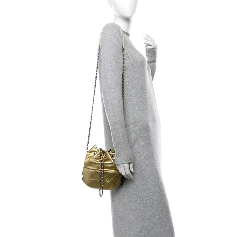 Chanel Metallic Aged Calfskin Quilted Small Gabrielle Bucket Gold Image 2