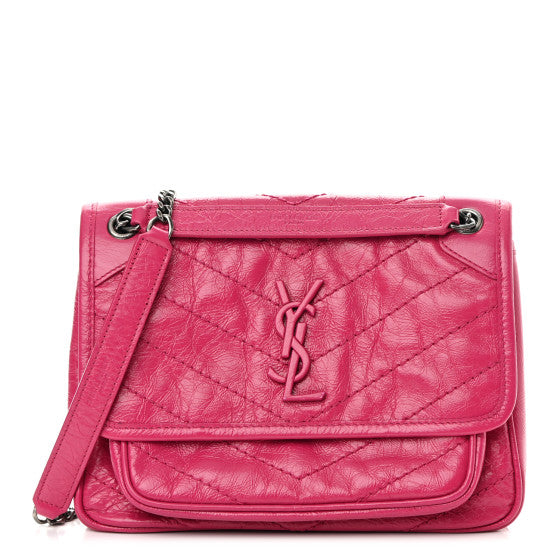 Saint Laurent Crinkled Calfskin Matelasse Monogram Baby Niki Chain Satchel Freesia Image 1
