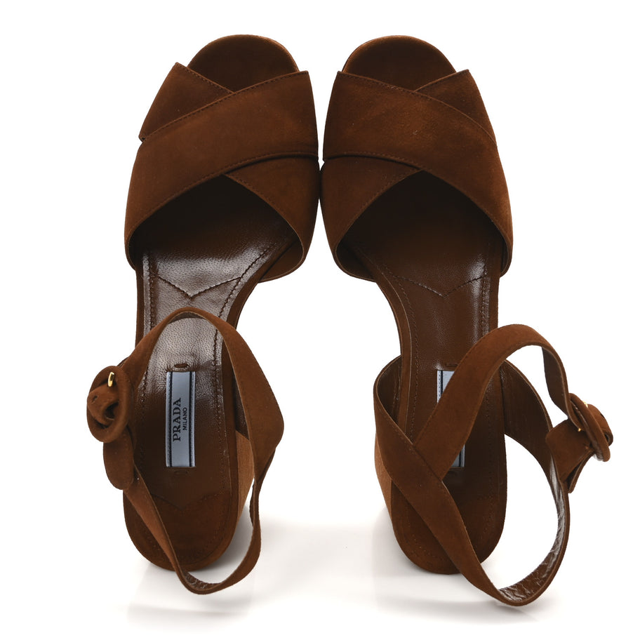 Prada Camoscio Crisscross Platform Sandals 39.5 Palissandro Image 2