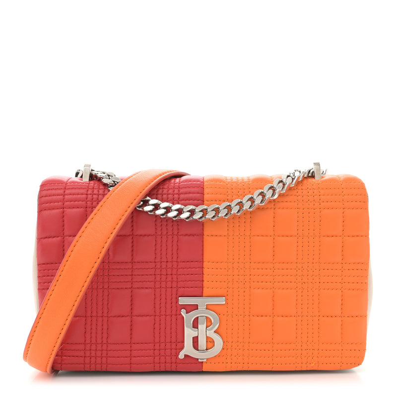  Burberry Lambskin Quilted Small Lola Bag Bright Red Orange