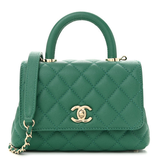 Chanel Caviar Quilted Extra Mini Coco Handle Flap Green Image 1