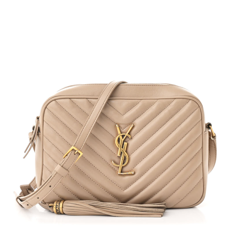  Saint Laurent Calfskin Matelasse Monogram Lou Camera Bag Dark Beige