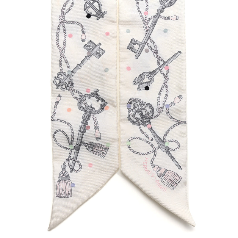  Hermes Silk Les Cles A Pois Twilly White Gris Acier