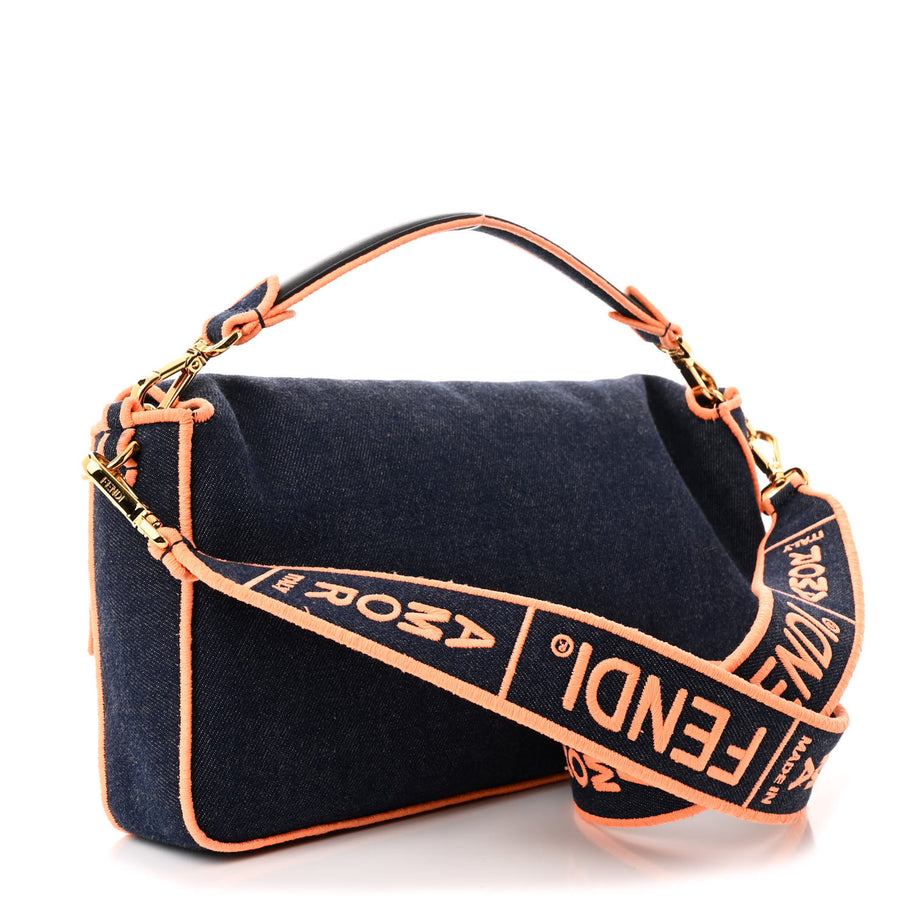 Fendi Denim Large Baguette Blue Arancio Fluo Image 3