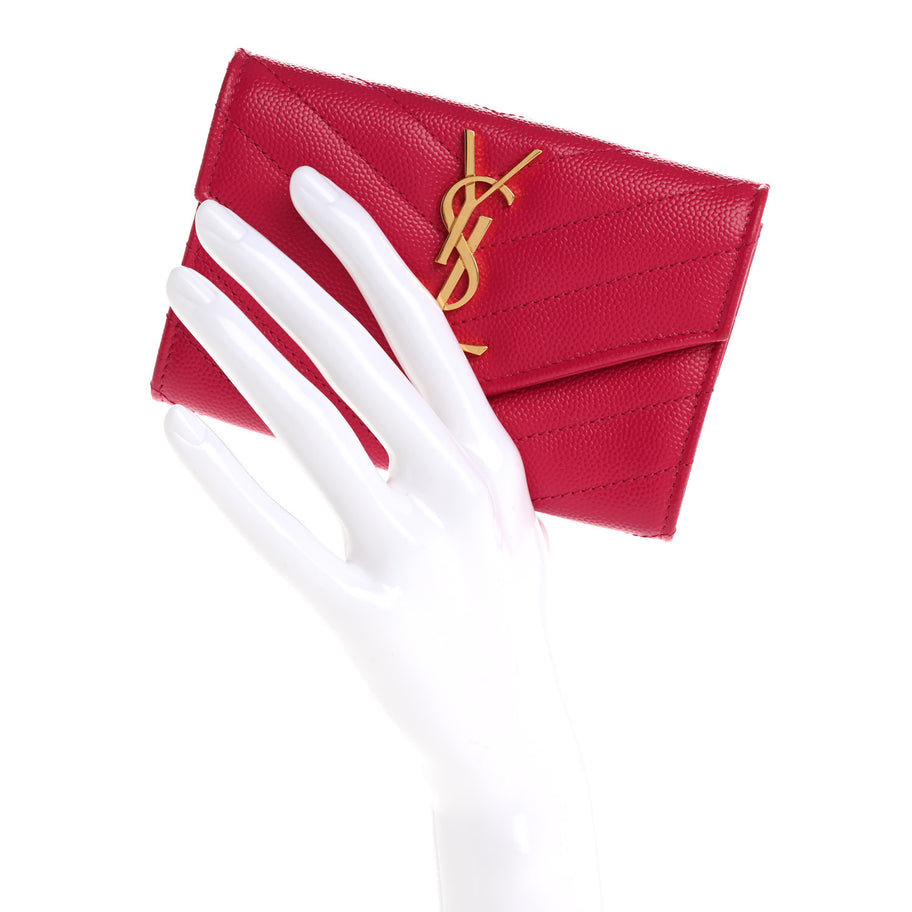 Saint Laurent Grain De Poudre Matelasse Chevron Small Monogram Envelope Wallet Bubblegum Image 2