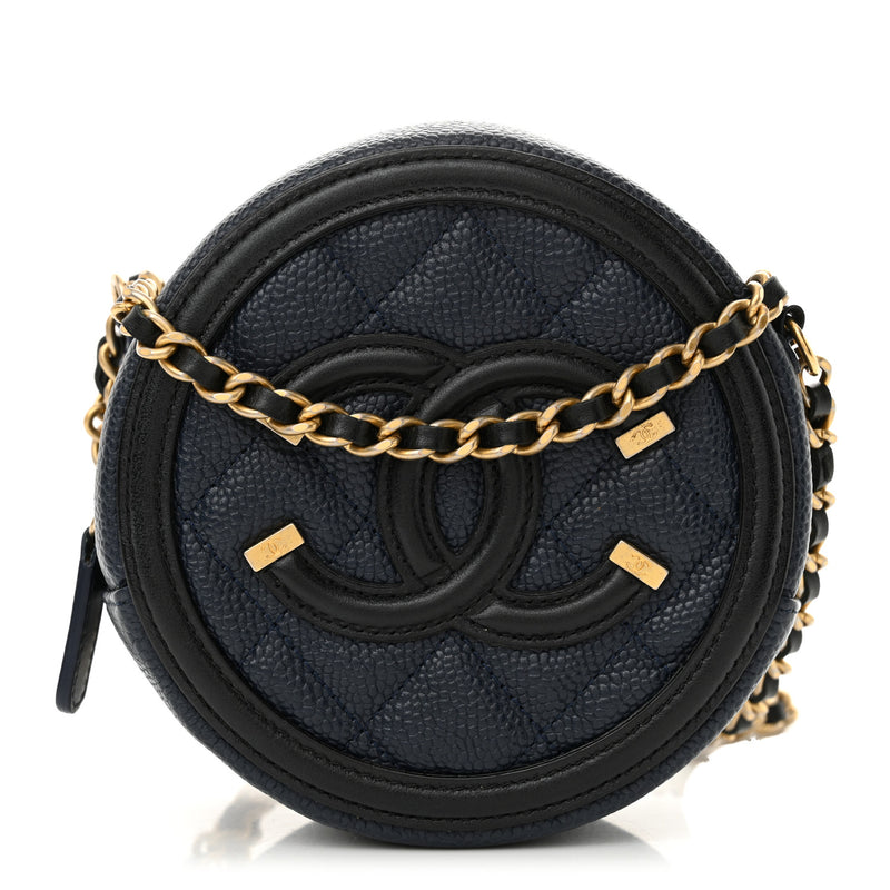  Chanel Caviar Quilted Round Filigree Crossbody Navy Black