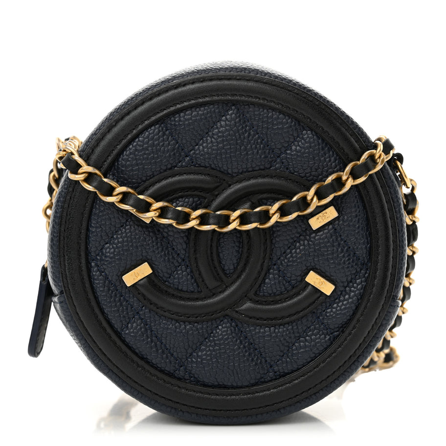 Chanel Caviar Quilted Round Filigree Crossbody Navy Black Image 1