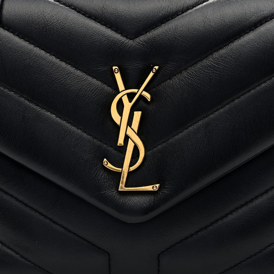 Saint Laurent Calfskin Y Quilted Monogram Small Loulou Chain Satchel Black Image 7