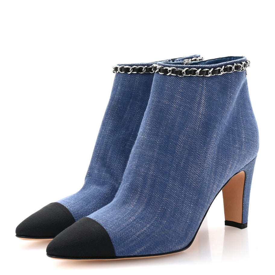 Chanel Denim Grosgrain Cap Toe Short Boots 37 Blue Image 4