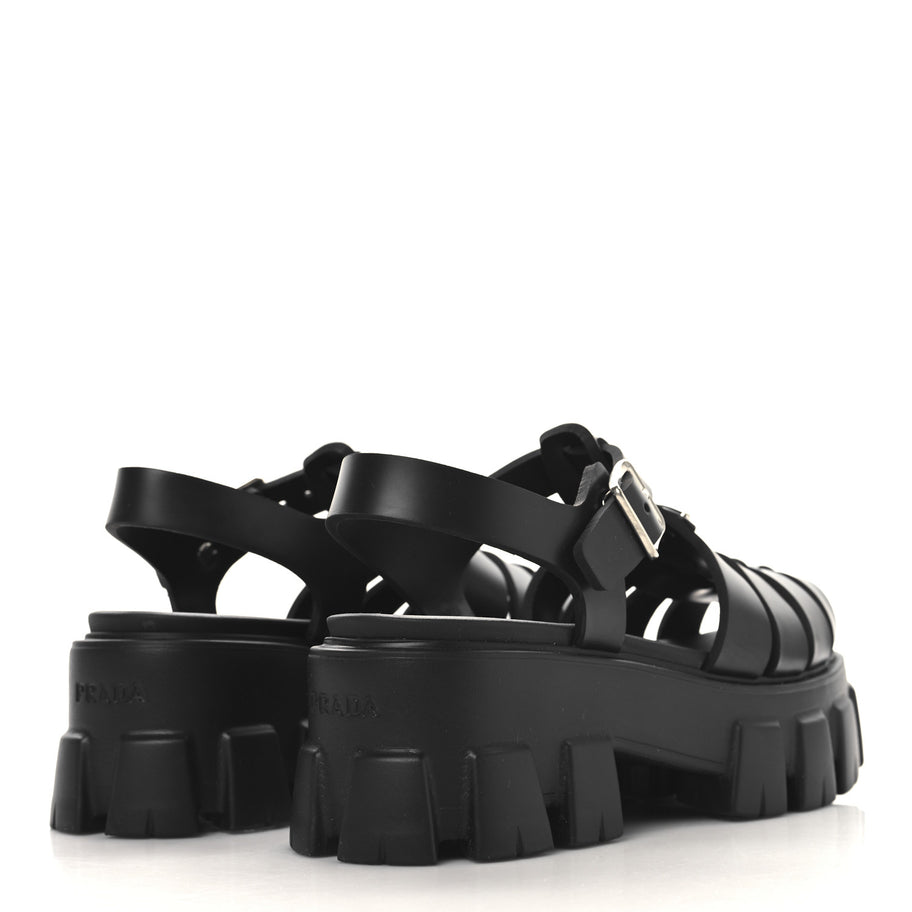 Prada Foam Rubber Triangle Logo Monolith 55mm Cage Sandals 36 Black Image 5