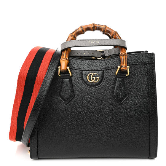 Gucci Textured Dollar Calfskin Web Small Diana Tote Bag Black Dusty Grey Image 1