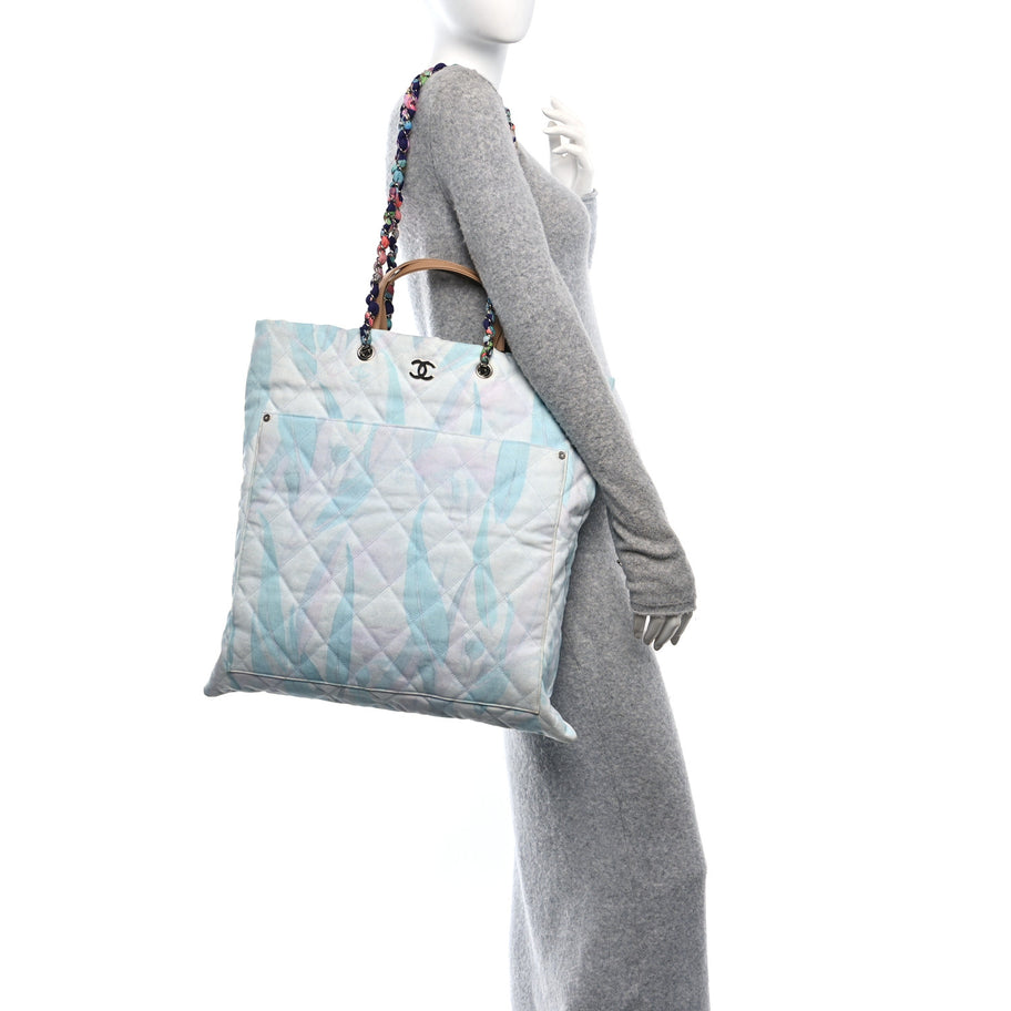 Chanel Canvas Quilted Jungle Jeans Tote White Multicolor Image 3