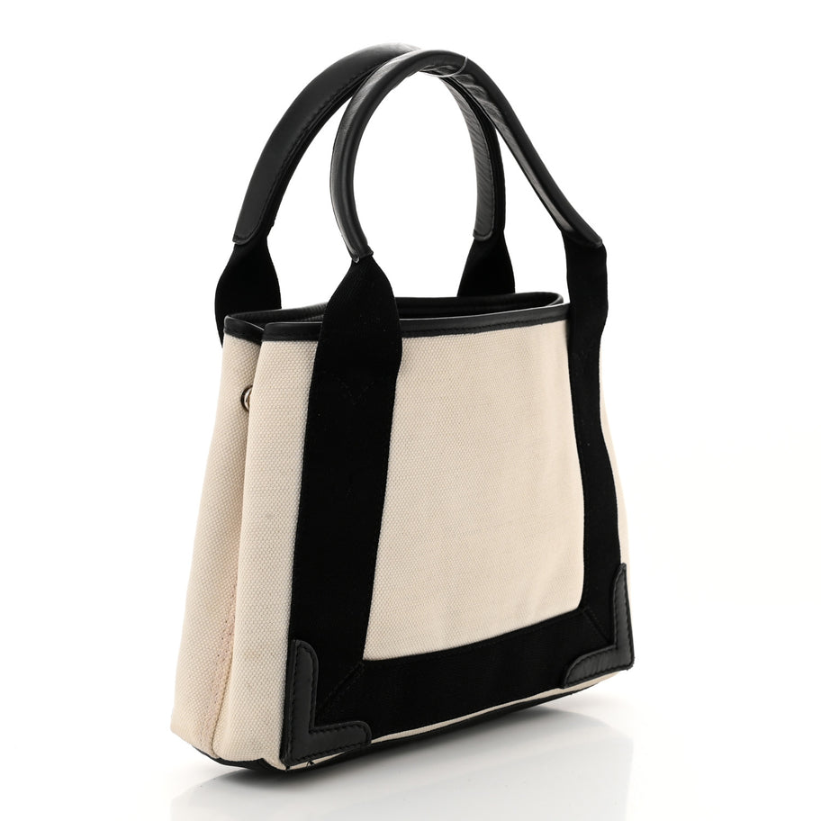 Balenciaga Cotton Canvas Calfskin Navy Cabas XS Natural Black Image 4