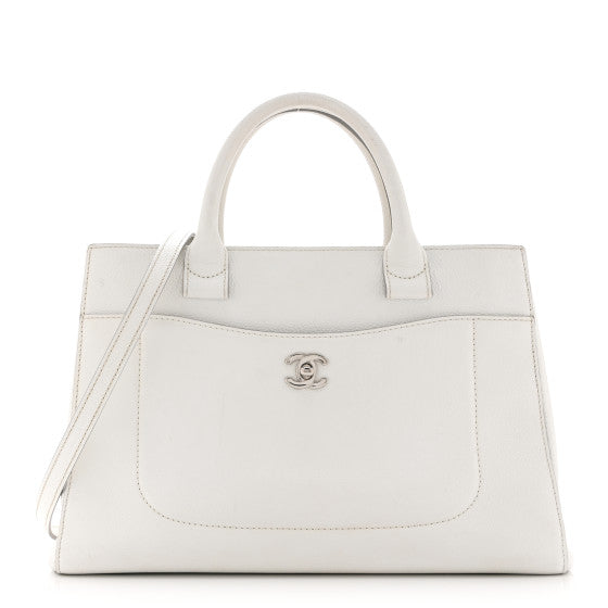  Chanel Grained Calfskin Small Neo Executive Shopper Tote White