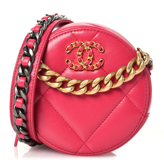 Chanel Goatskin Quilted 19 Round Clutch With Chain Dark Pink Image 1