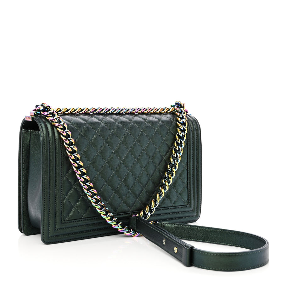 Chanel Iridescent Goatskin Quilted New Medium Boy Flap Green Image 3