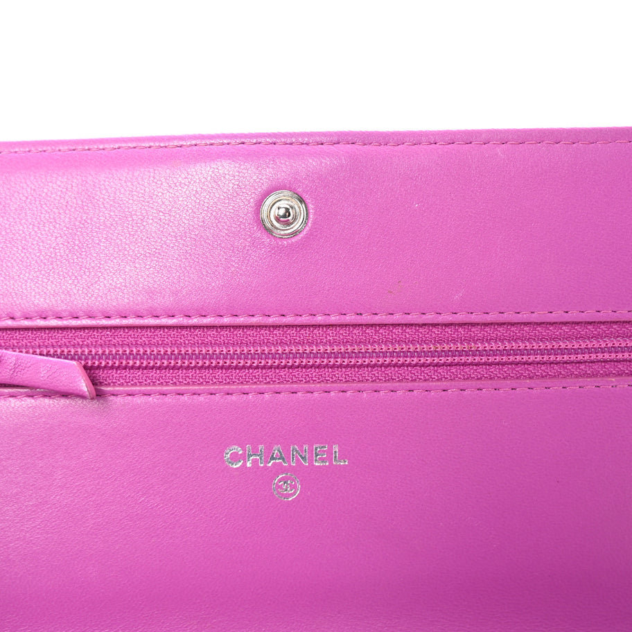 Chanel Lambskin Quilted Boy Wallet On Chain WOC Purple Image 6
