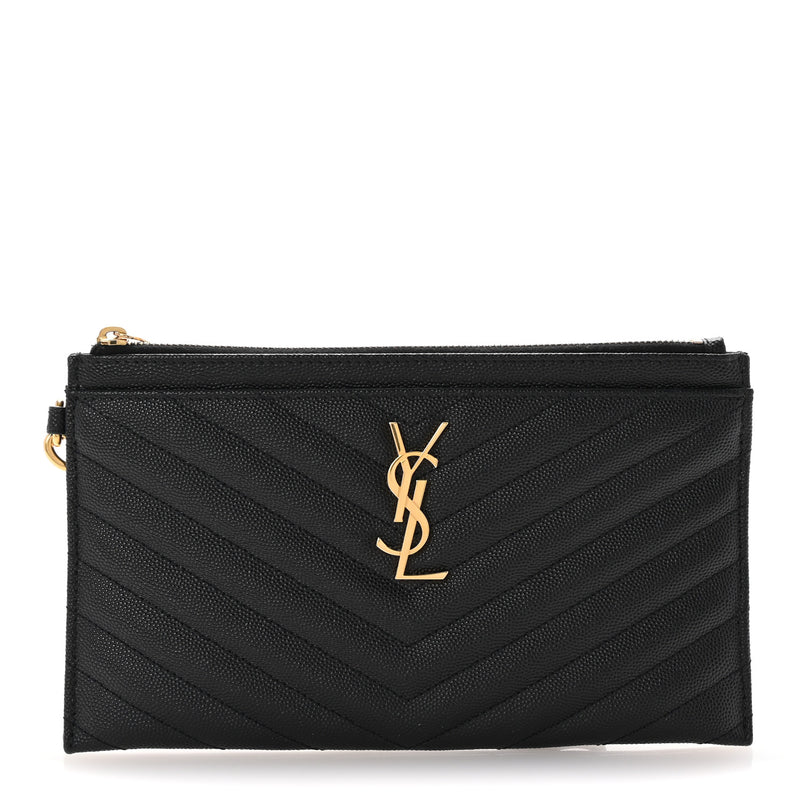  Saint Laurent Grain De Poudre Chevron Monogram Large Bill Pouch Black