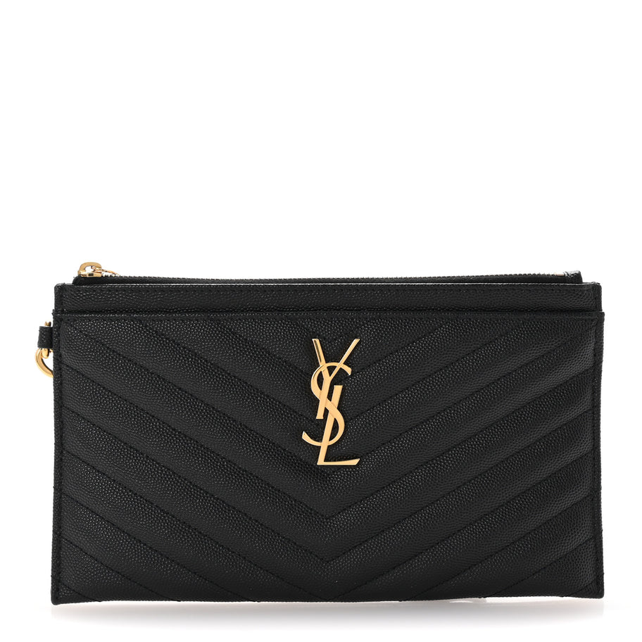Saint Laurent Grain De Poudre Chevron Monogram Large Bill Pouch Black Image 1
