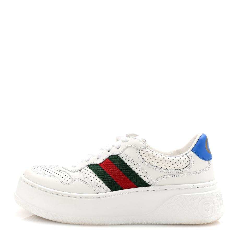 Gucci Calfskin Web Perforated Womens Platform 55mm Sneakers 36 White Bright Splash Image 1