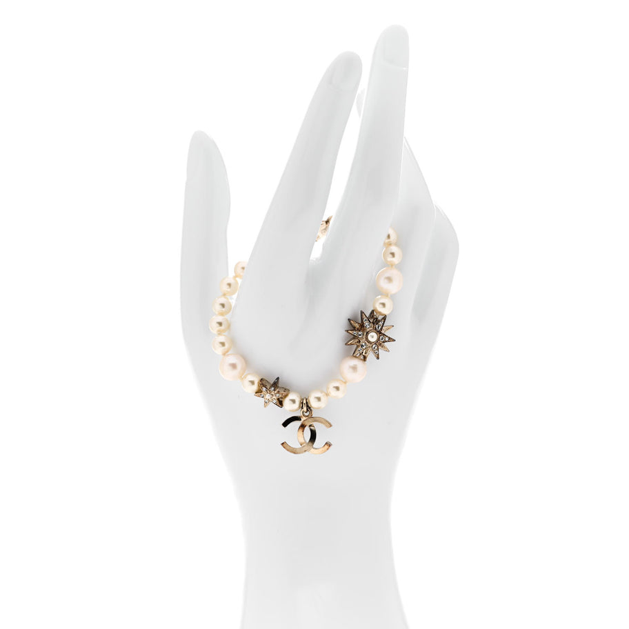 Chanel Pearl Crystal Star CC Bracelet Gold Image 2