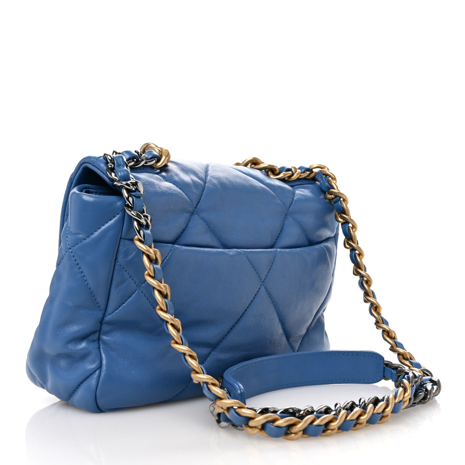Chanel Lambskin Quilted Medium 19 Flap Blue Image 3
