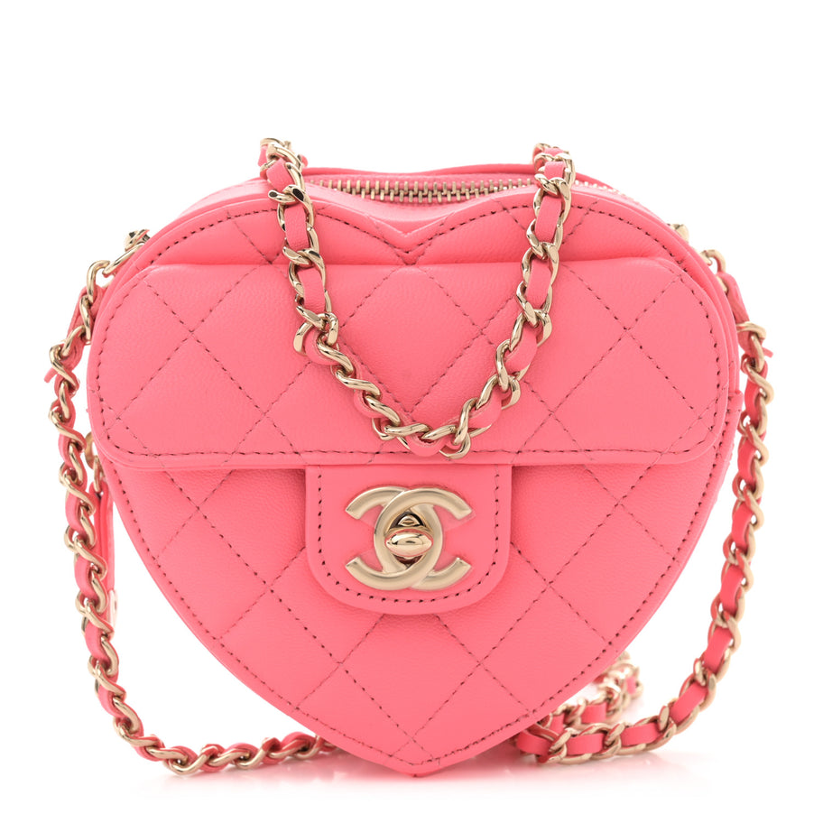 Chanel Lambskin Quilted CC In Love Heart Clutch With Chain Pink Image 1