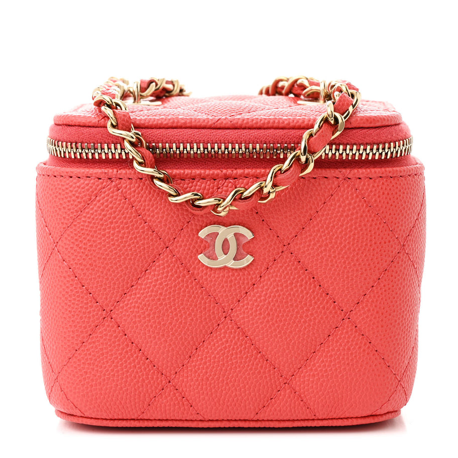 Chanel Caviar Quilted Mini Vanity Case With Chain Red Image 1