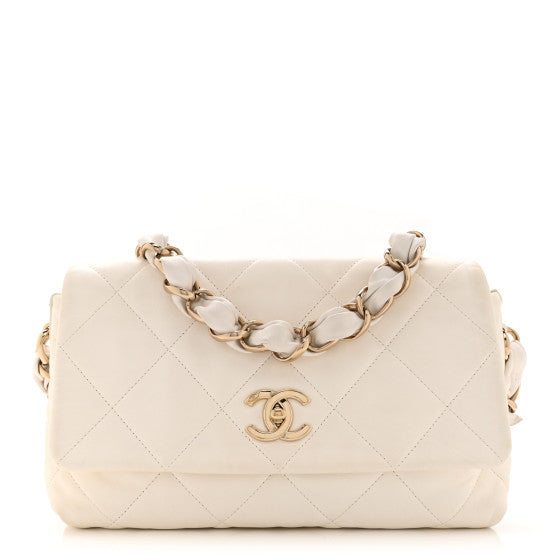 Chanel Lambskin Quilted Logo Strap Flap White Image 1