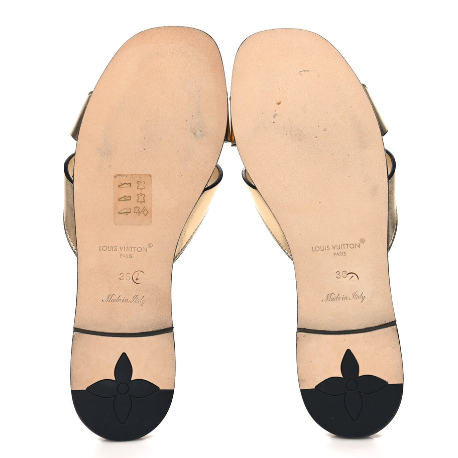 Louis Vuitton Metallic Calfskin LV Isola Flat Sandals Gold Image 6