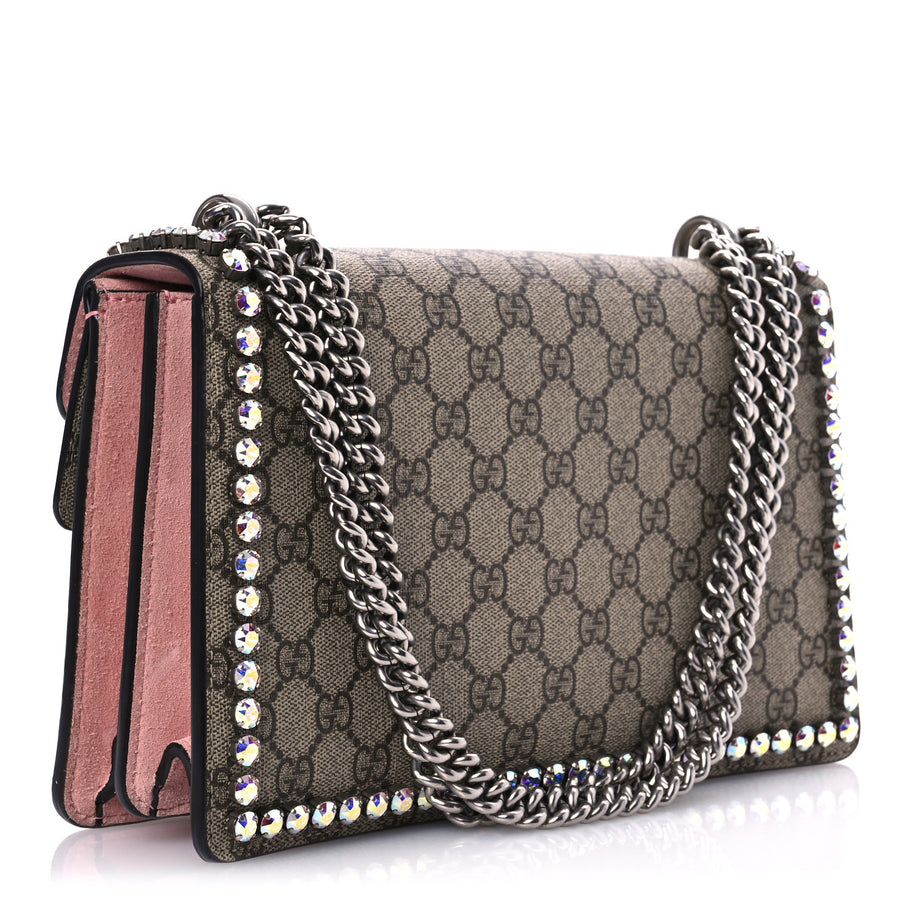 Gucci GG Supreme Monogram Suede Crystal Small Dionysus Shoulder Bag Beige Ebony Light Peonia Image 3