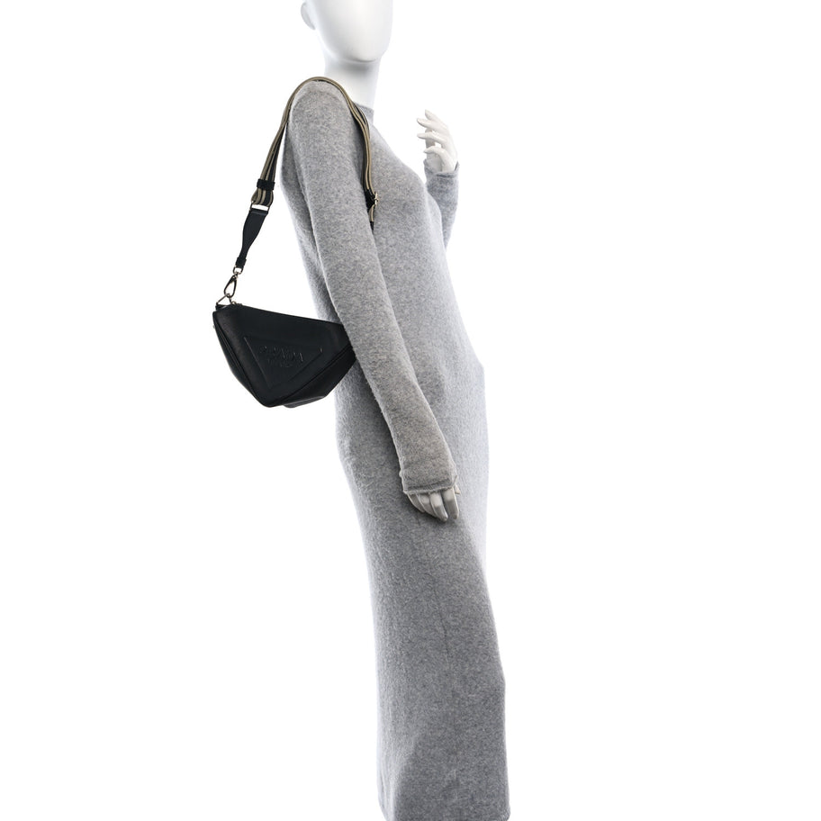 Prada Saffiano Cuir Triangle Logo Embossed Triangle Shoulder Bag Black Image 2