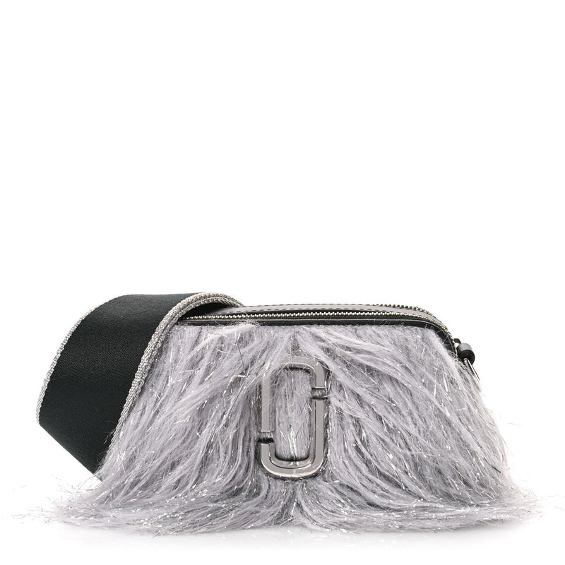  Marc Jacobs Faux Fur Calfskin The Creature Snapshot Camera Bag Grey Silver