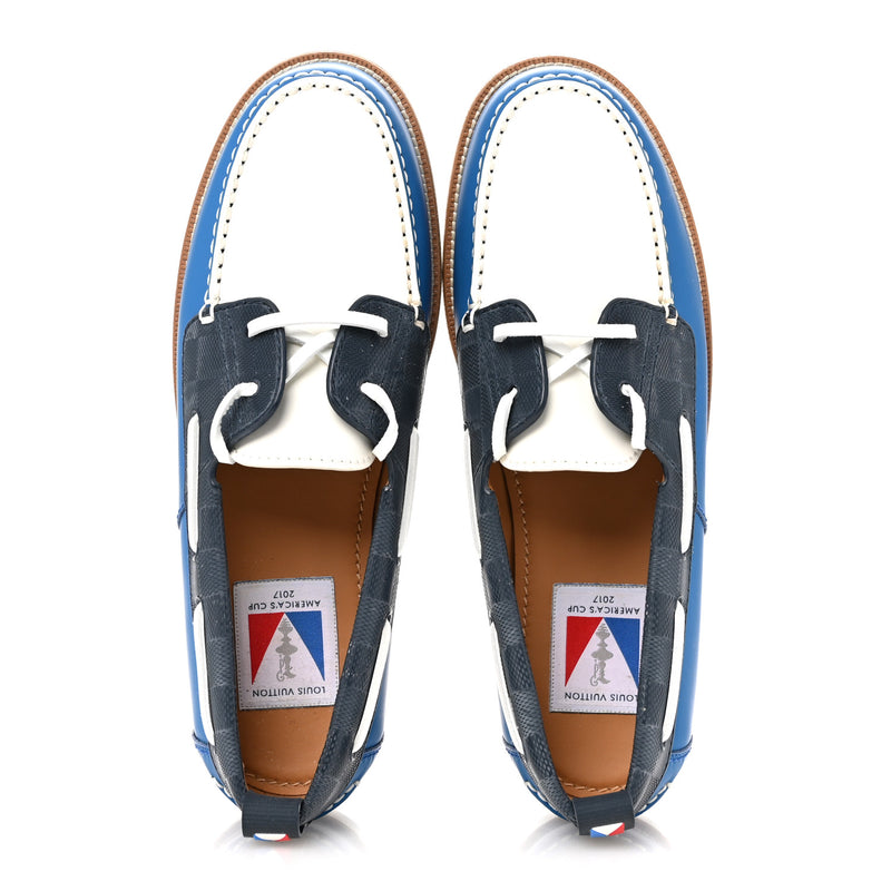  Louis Vuitton Mat Calfskin Mens Rubber America's Cup Marine Boat Shoe Pacific Blue
