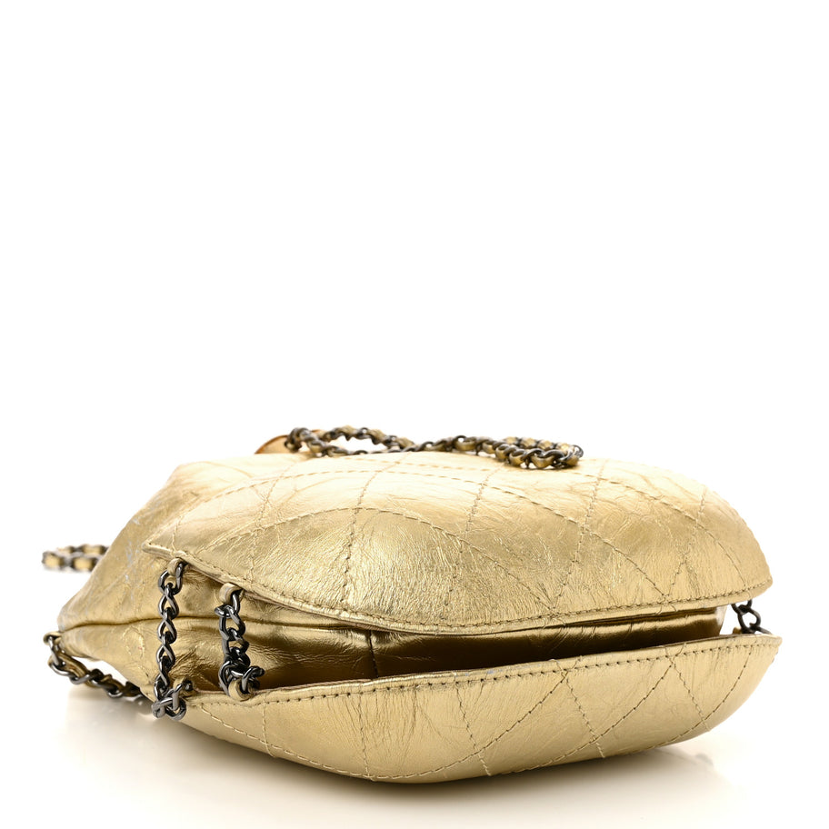 Chanel Metallic Aged Calfskin Quilted Small Gabrielle Bucket Gold Image 4