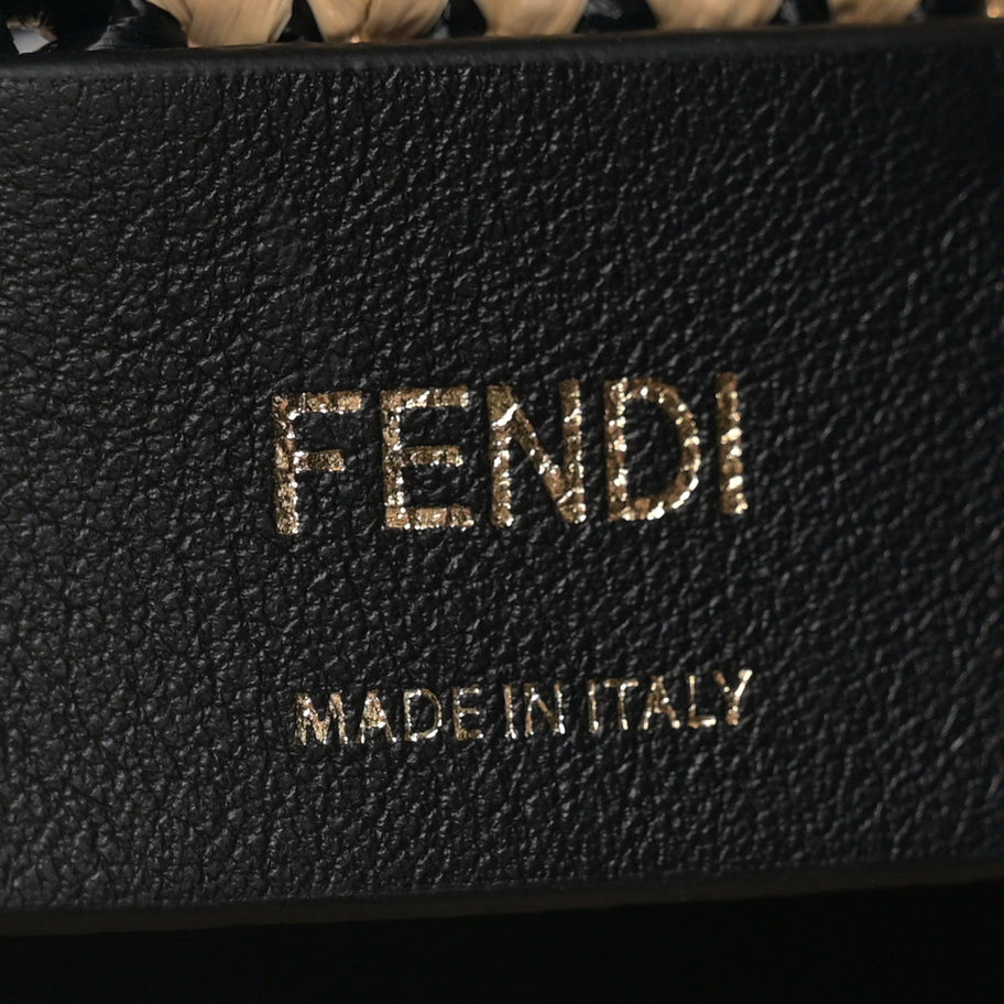 Fendi Raffia Vitello Seta F is FF Woven Mini Mon Tresor Bucket Bag Black Natural Image 6