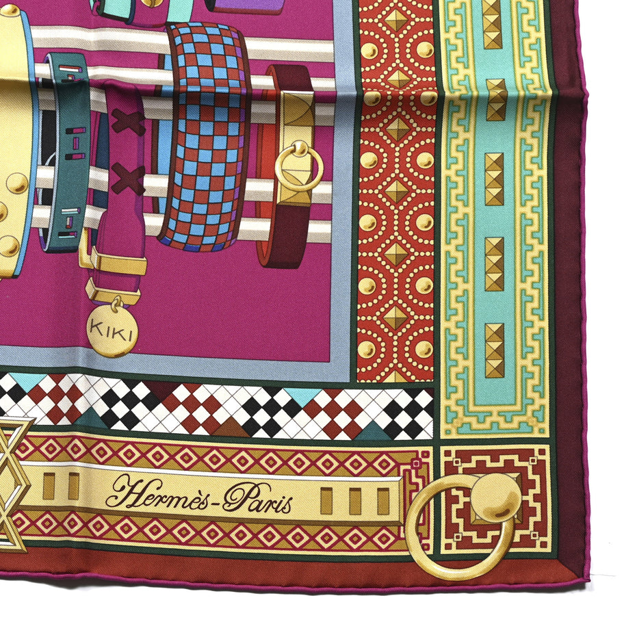 Hermes Silk Colliers de Chiens Scarf 90 Fuchsia Turquoise Grenat Image 2