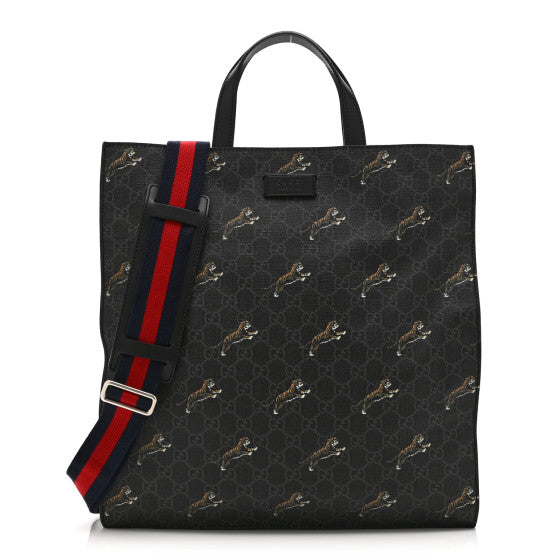 Gucci GG Supreme Monogram Tigers Web Vertical Tote Black Multicolor Image 1