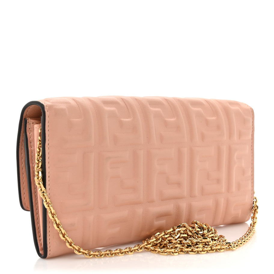 Fendi Nappa Matisse FF Embossed Continental Wallet On Chain Baby Pink Image 3
