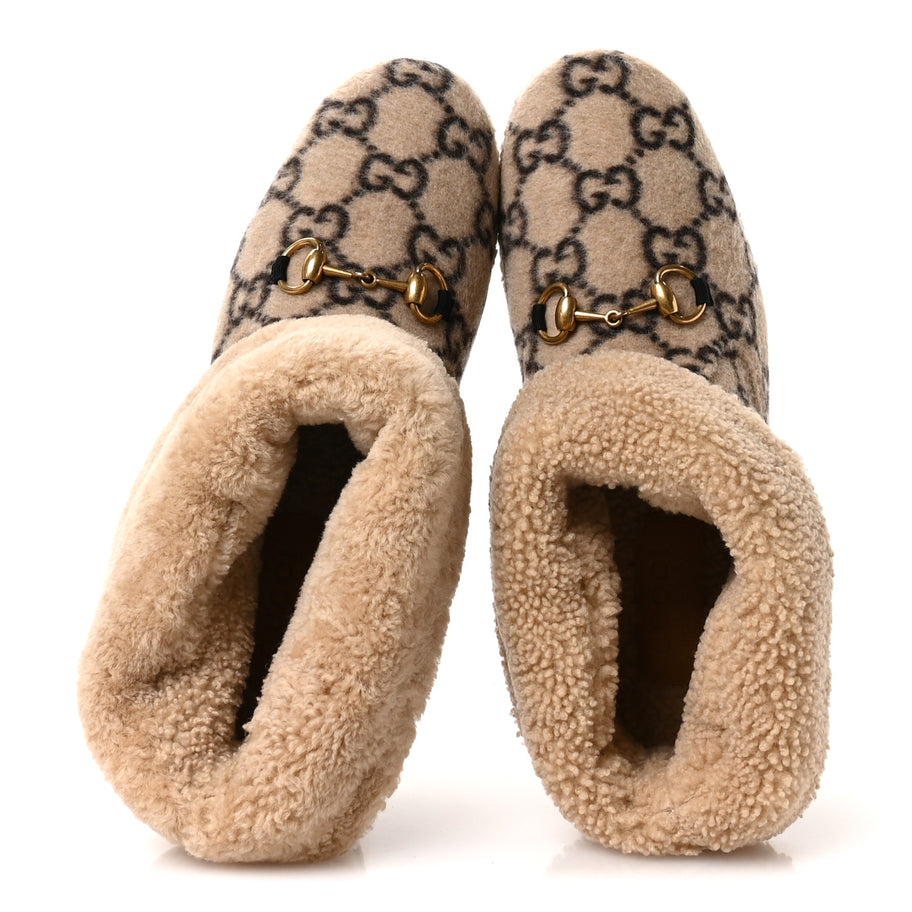 Gucci Covered Wool GG Monogram Mens Fria Horsebit Ankle Boots 9 Beige Ebony Butterscotch Image 2
