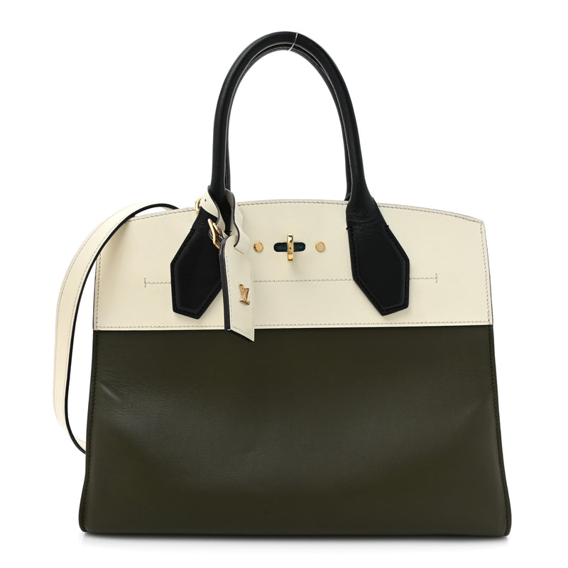  Louis Vuitton Taurillon City Steamer MM Kaki Creme Black