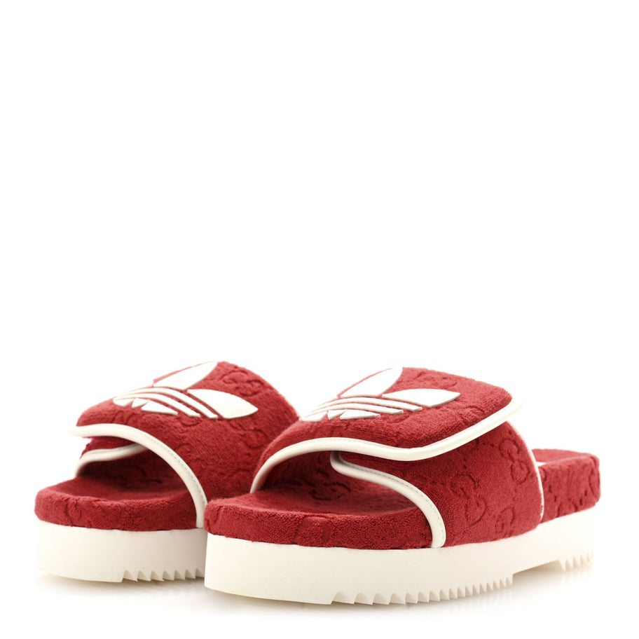 Gucci X ADIDAS Terry Cloth Trefoil GG Monogram Womens Platform Sandals 38 Maple Red Off White Image 4