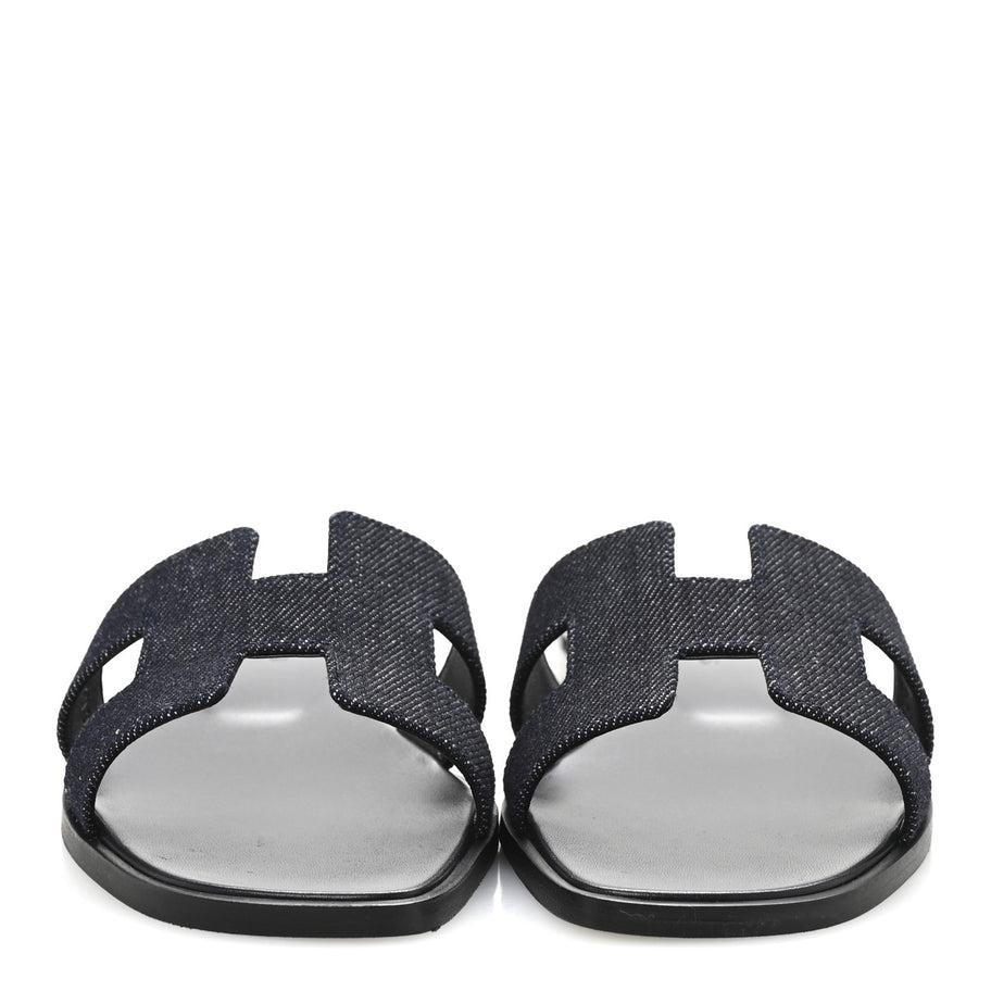 Hermes Denim Canvas Oran Sandals 37.5 Bleu Brut Image 3