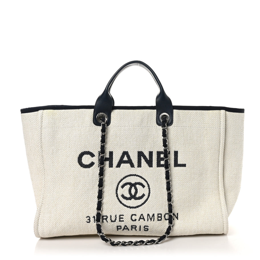 Chanel Woven Straw Raffia Extra Large Deauville Tote White Navy Image 1