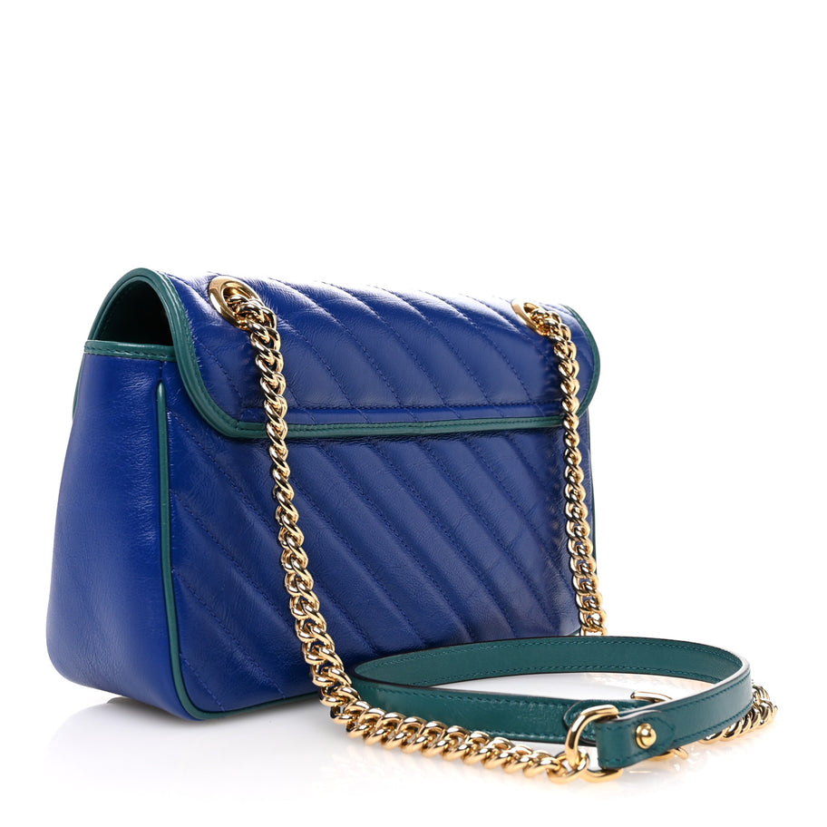 Gucci Azalea Calfskin Enamel Matelasse Diagonal Small Torchon GG Marmont Shoulder Bag Imperial Blue Pavone Image 3