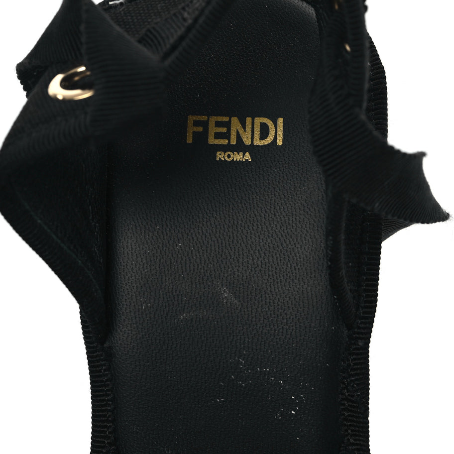 Fendi Canvas FF Embroidered Roma Ankle Wrap Wedge Espadrilles 36 Black Image 7